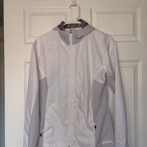 Women's Lightweight Hooded Utility Jacket in Light Gray and White